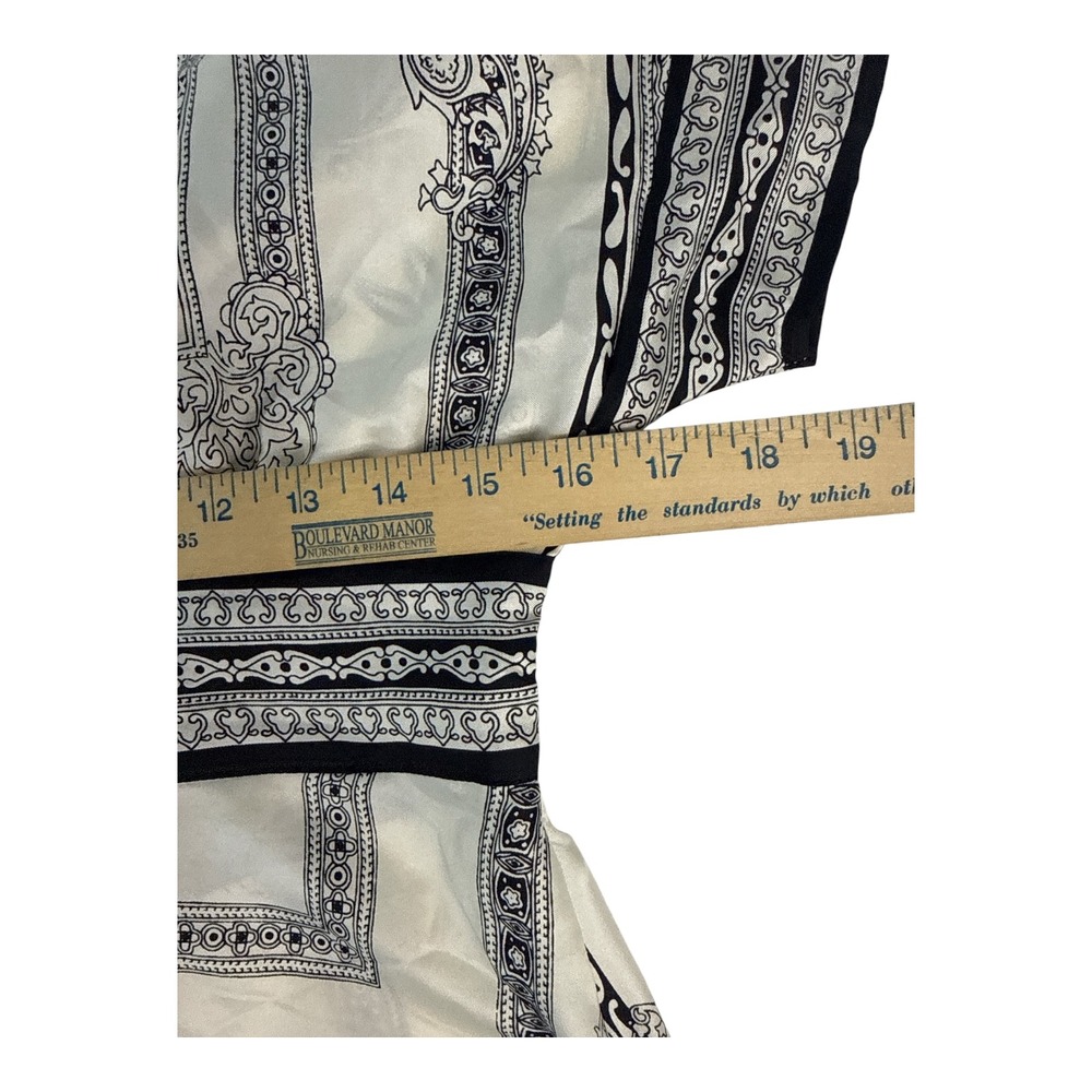 White House Black Market Cream and Black Patterned Wrap Blouse - Picture 5 of 6